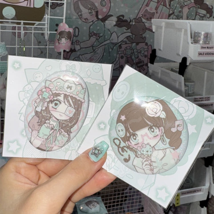 Seolkee Illust - mint theme glitter pin button