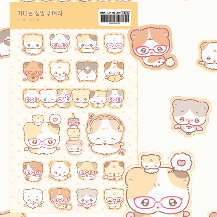 Pompomroom - cute guinea Glitter Sticker