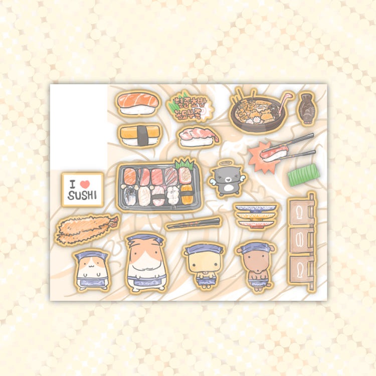 cute pink club - let's go sushi king sticker sheet
