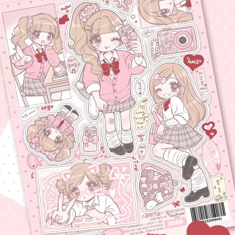 Seolkee Illust - school pink girl sticker