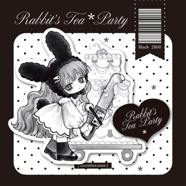 dawnitive.wave - Rabbit's Tea Party Black Die-Cut Sticker