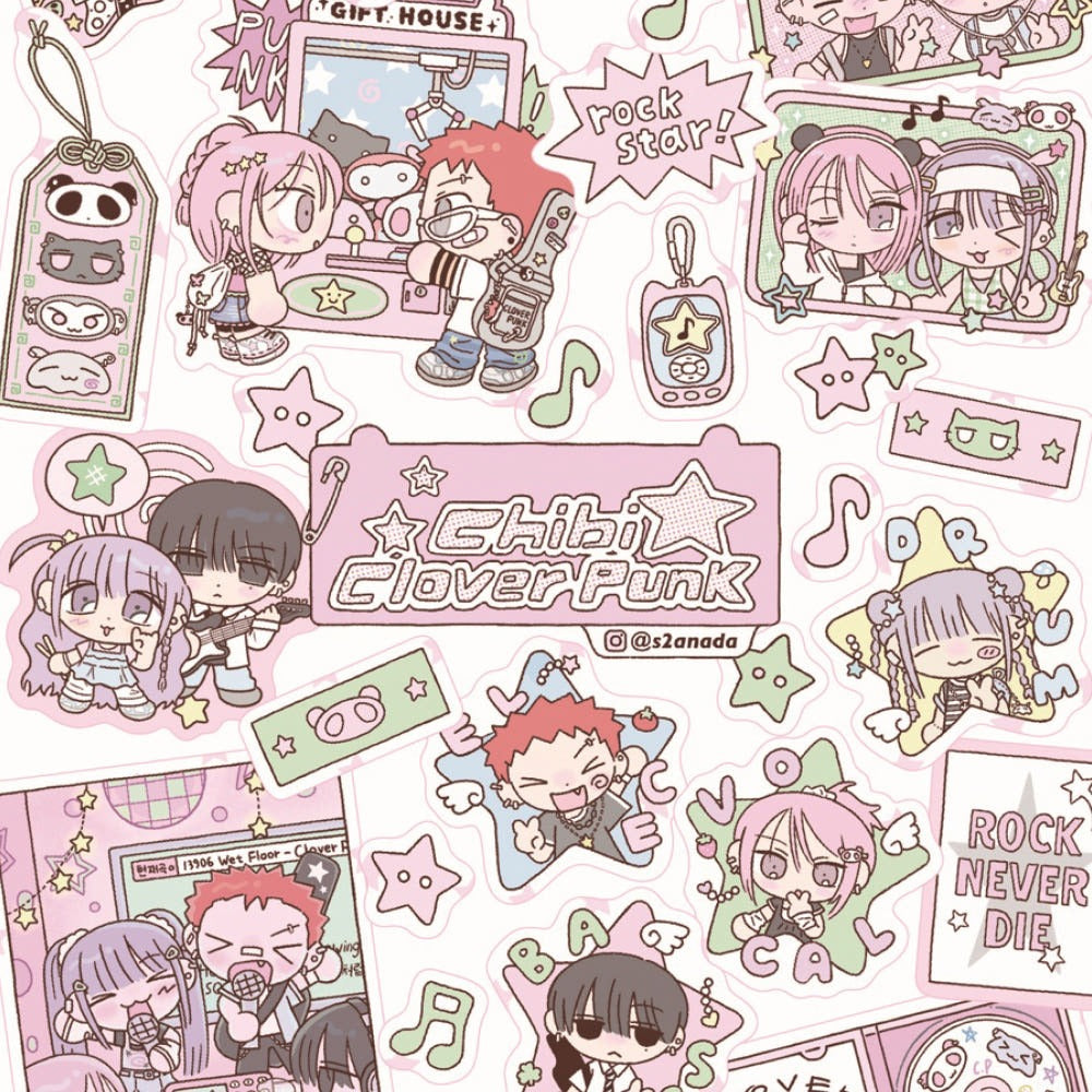 sanada - chibi clover punk pink sticker sheet