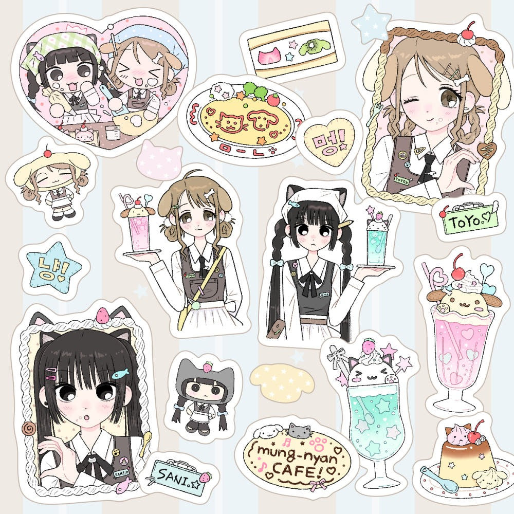 sanada - dog & cat cafe sticker sheet