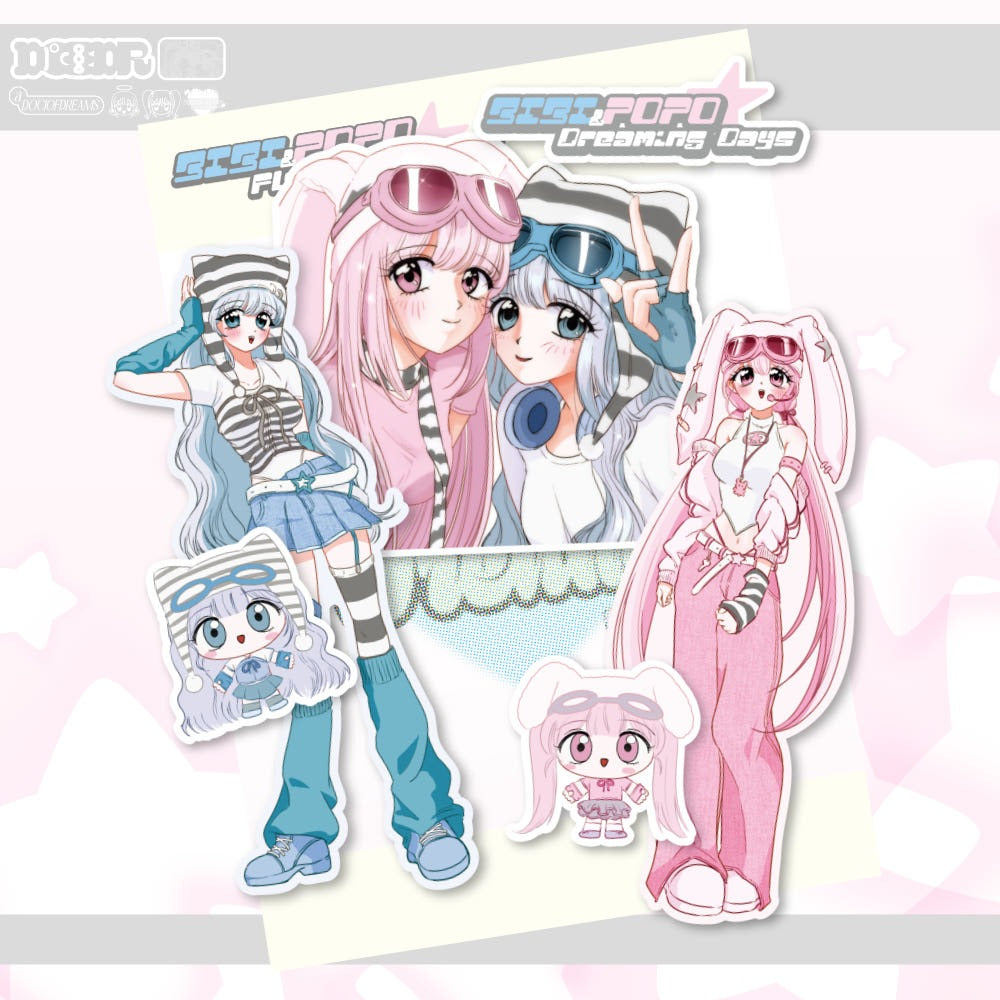 dociofdreams - bibi and popo die cut sticker sheet