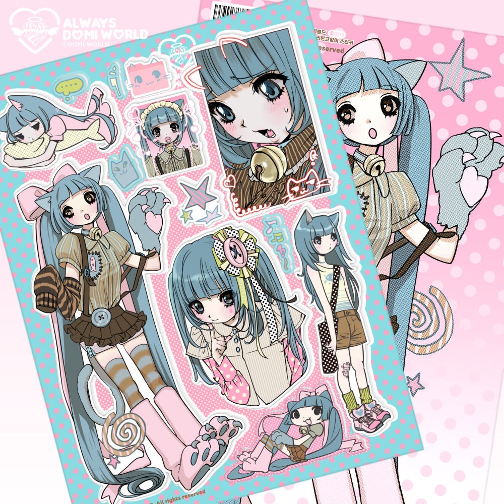 domi world - blue ribbon cat sticker sheet