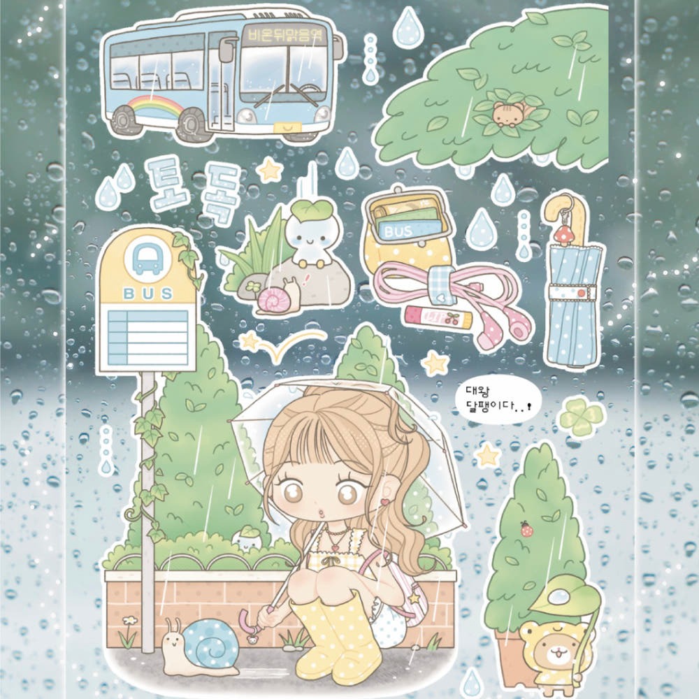 jenny village - rainy bus stop sheet sticker