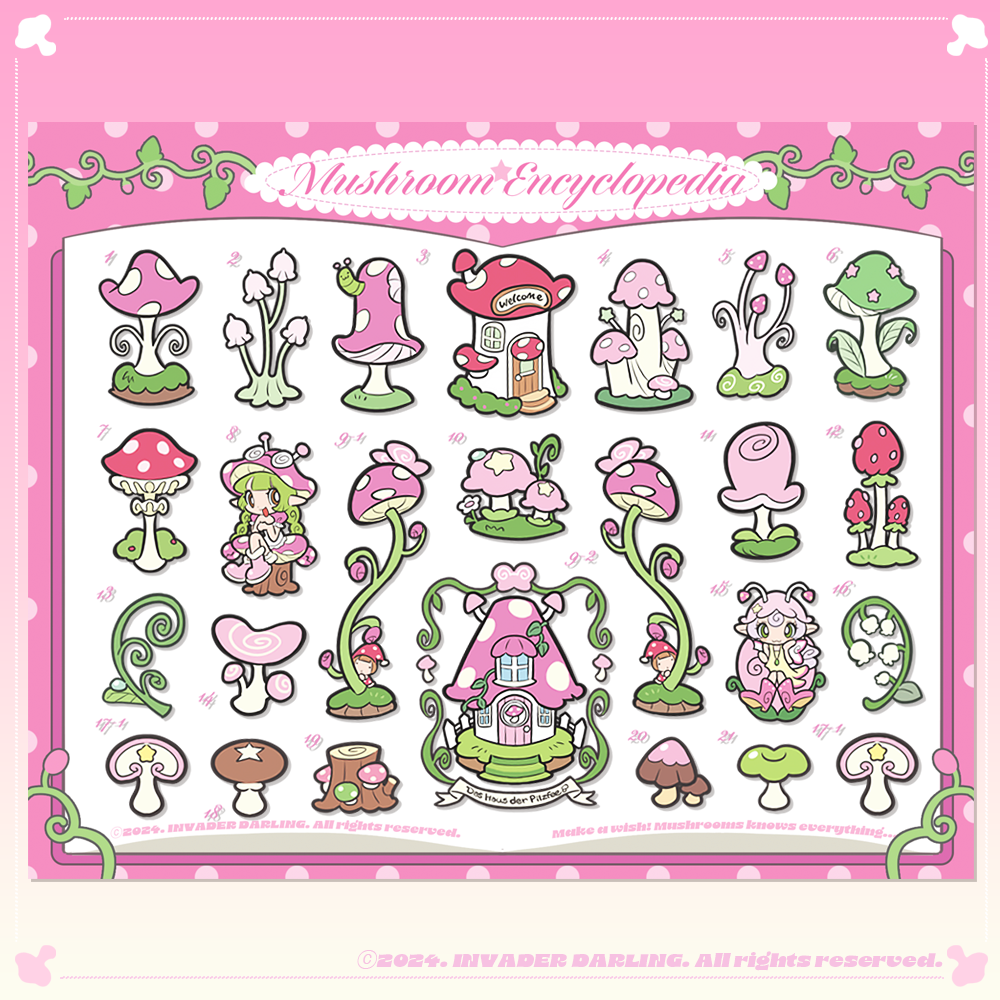 invader darling - mushroom encyclopedia sticker