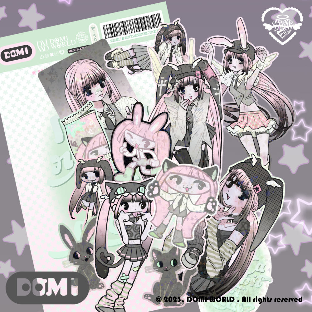 Domi world - bunny cat die cut sticker