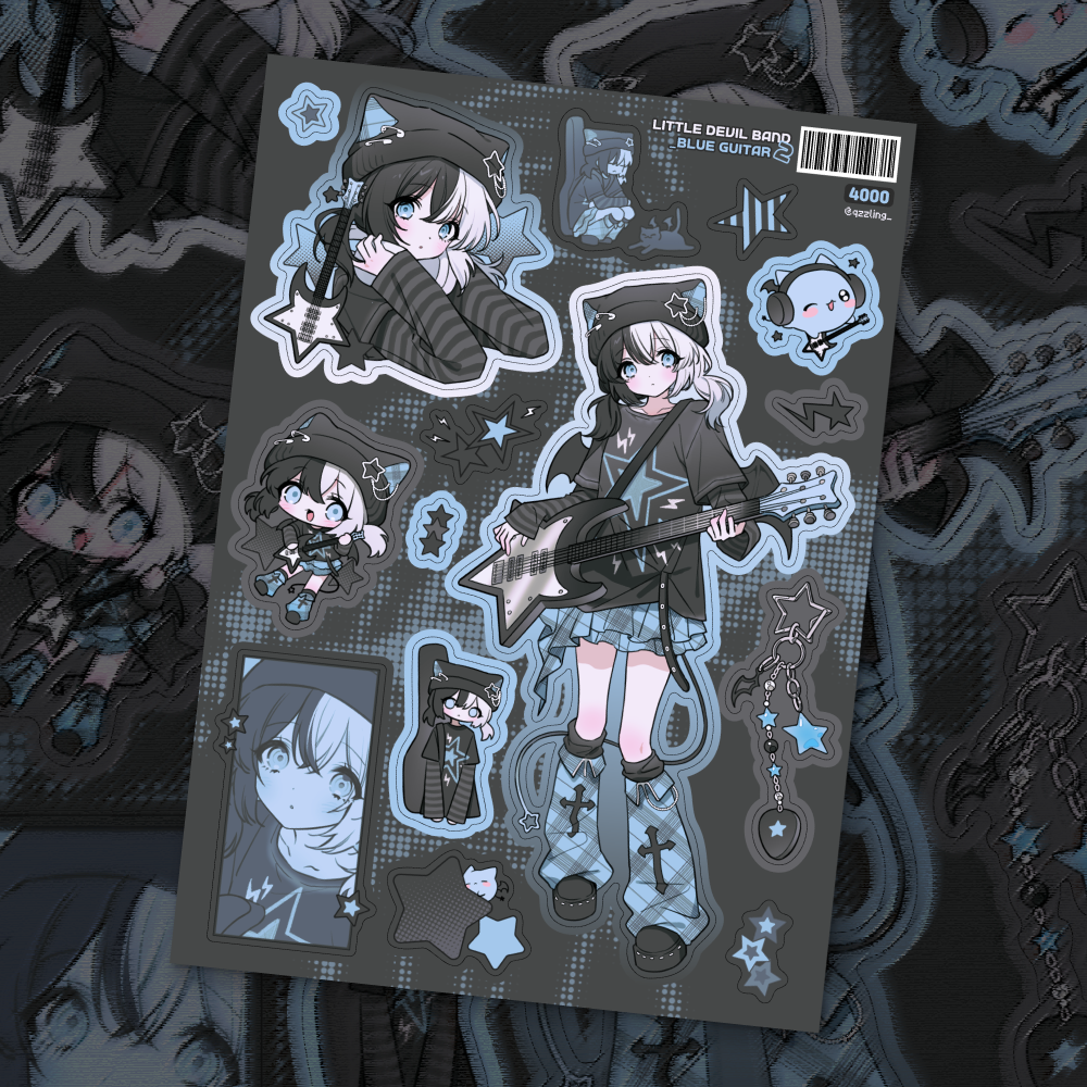 qzzling - little devil band 2 blue guitar sticker