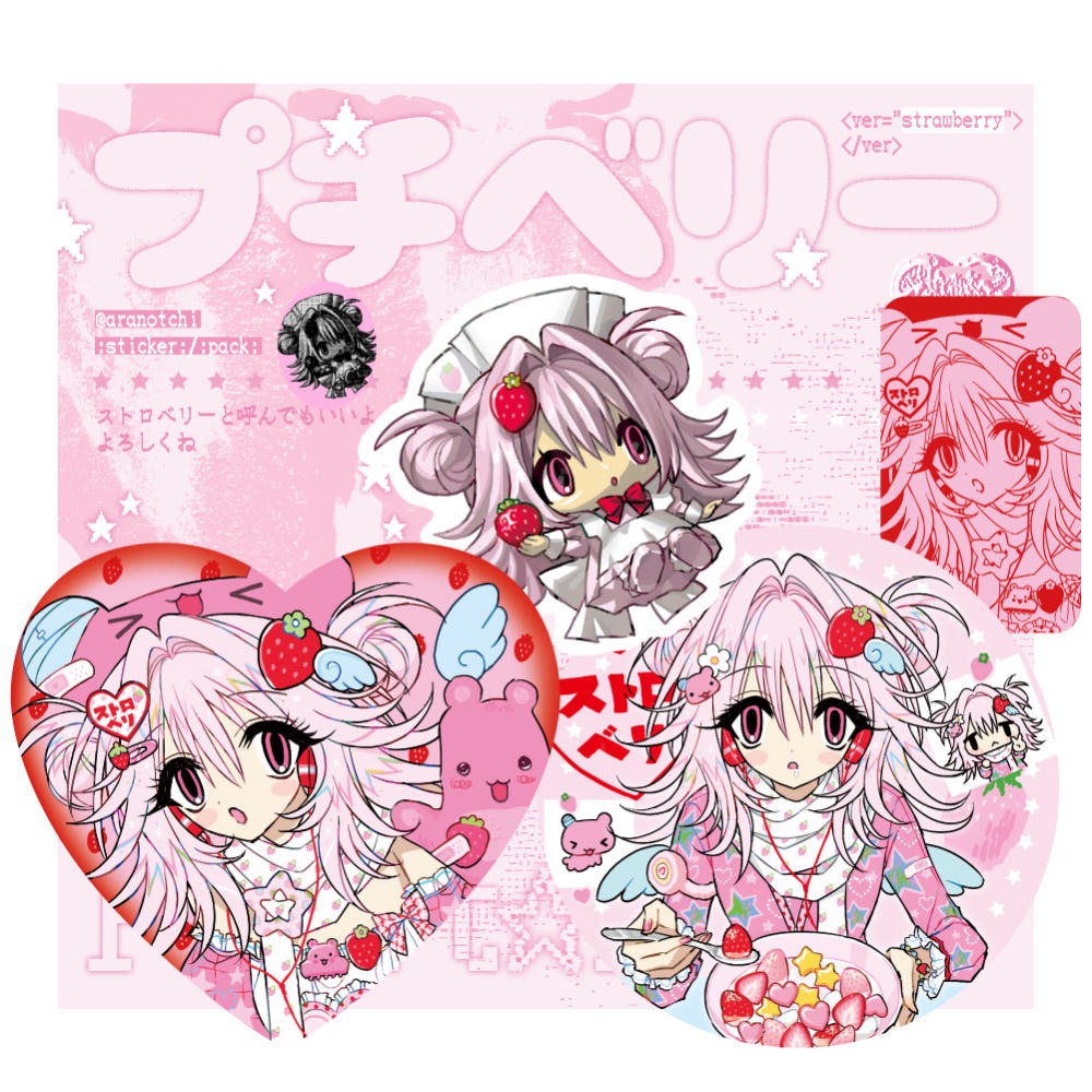 aranotchi - strawberry die cut sticker