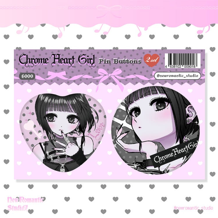 New romantic studio - chrome heart girl pin button
