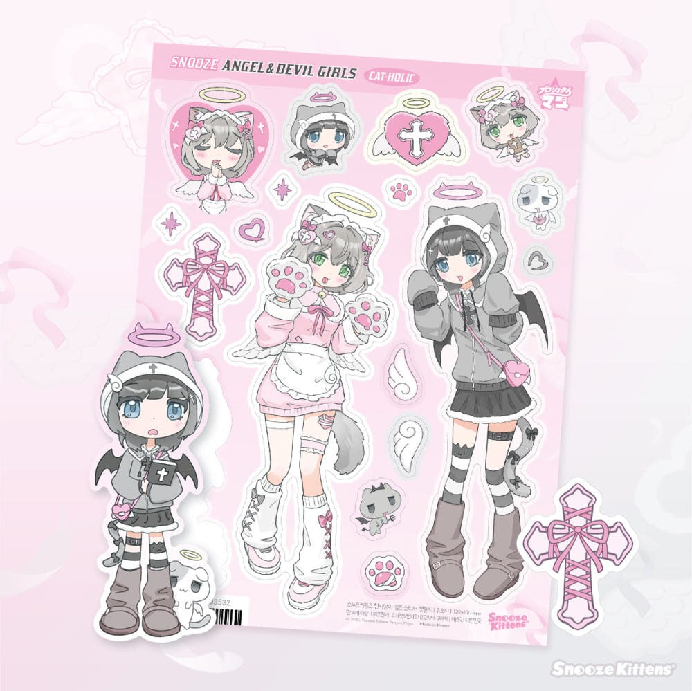 snooze kittens - angel devil girls sticker