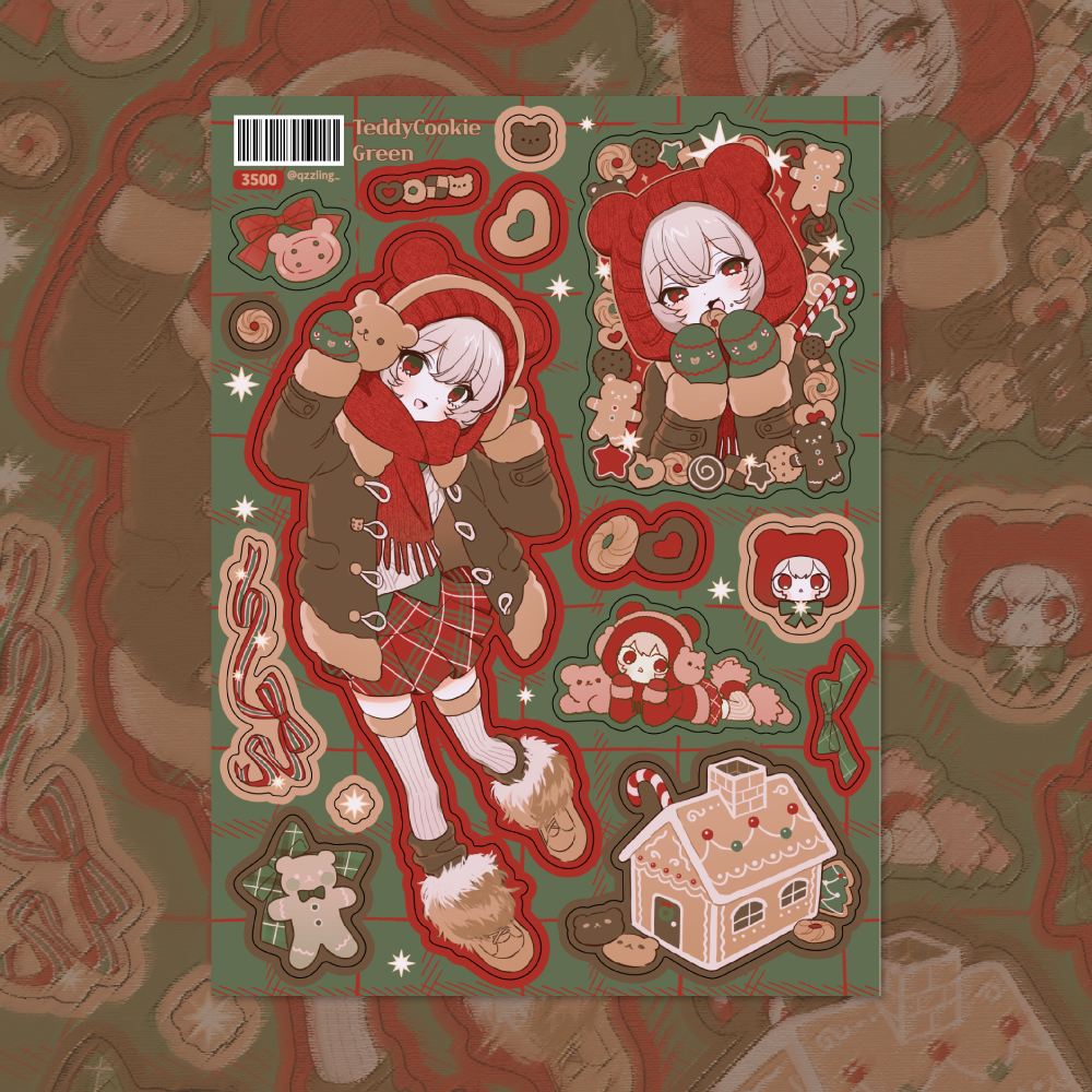 qzzling - teddy cookie green sticker
