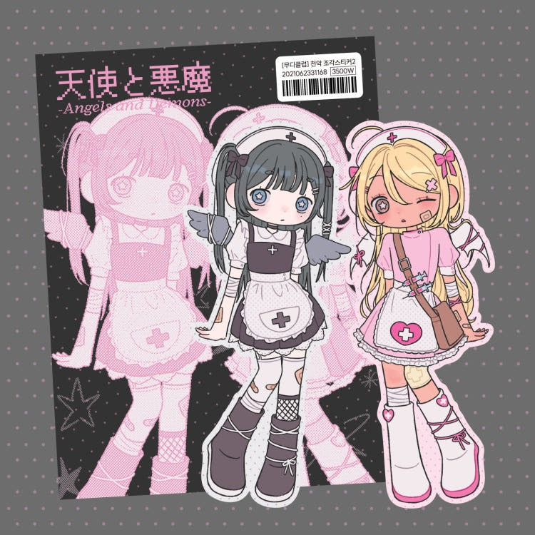 moodyclub - angel devil die cut sticker 2