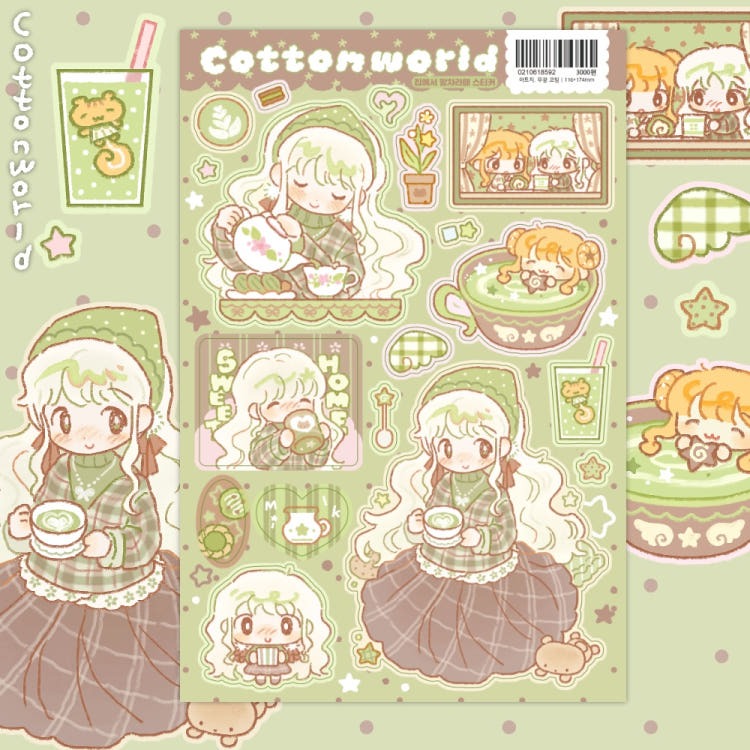 cotton world - matcha latte sticker
