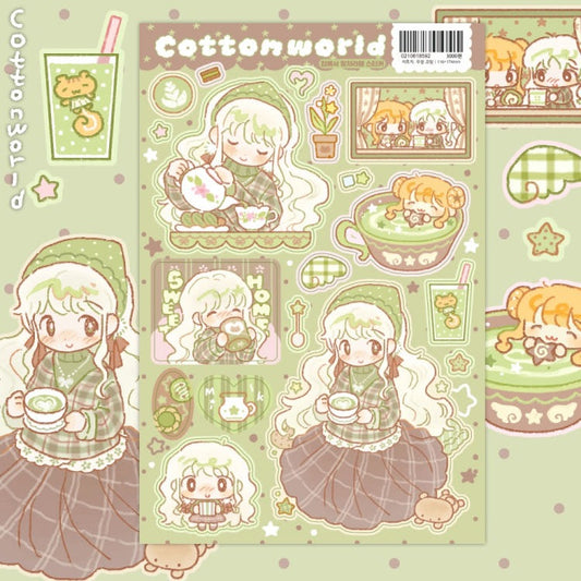 cotton world - matcha latte sticker