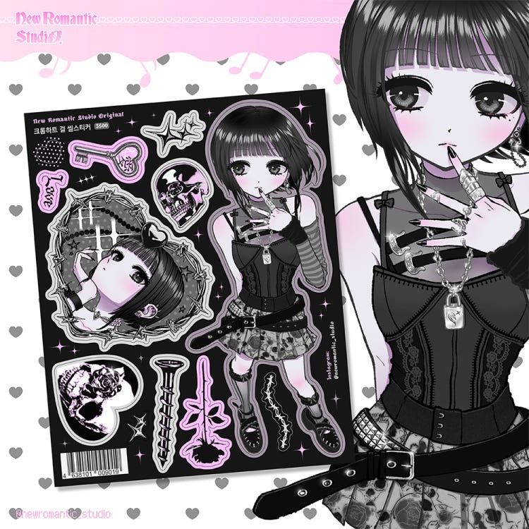 New romantic studio - chrome heart girl sticker sheet