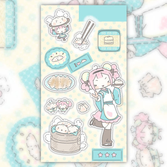 cute pink club - let's dumpling king sticker sheet