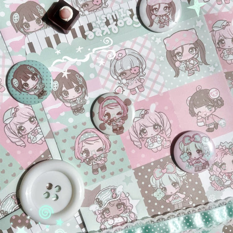 Seolkee Illust - mint dot random pin button 12 types