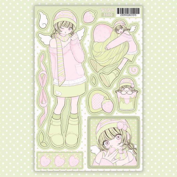 sinekeem  - strawberry matcha sticker