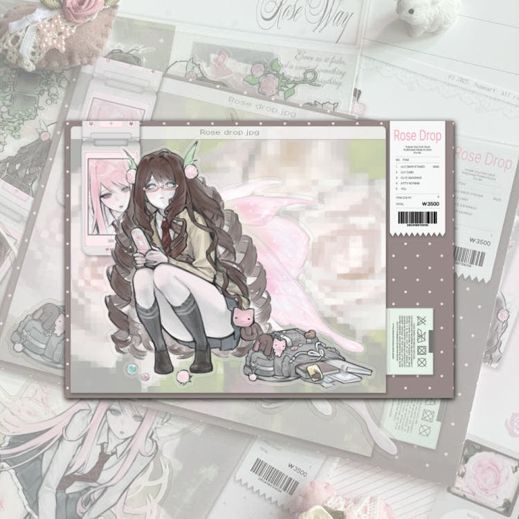 huae - rose drop die cut sticker sheet