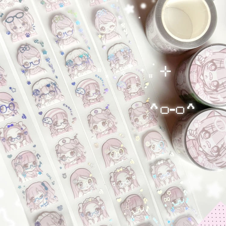 Seolkee Illust - glasses girl 30mm transparent kisscut tape