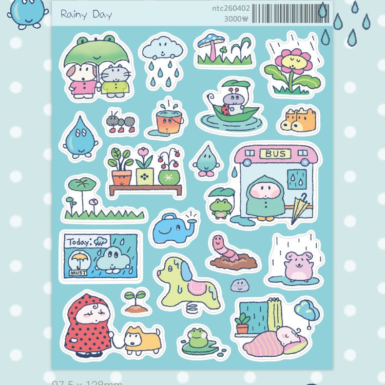 munyu - rainy day sticker sheet