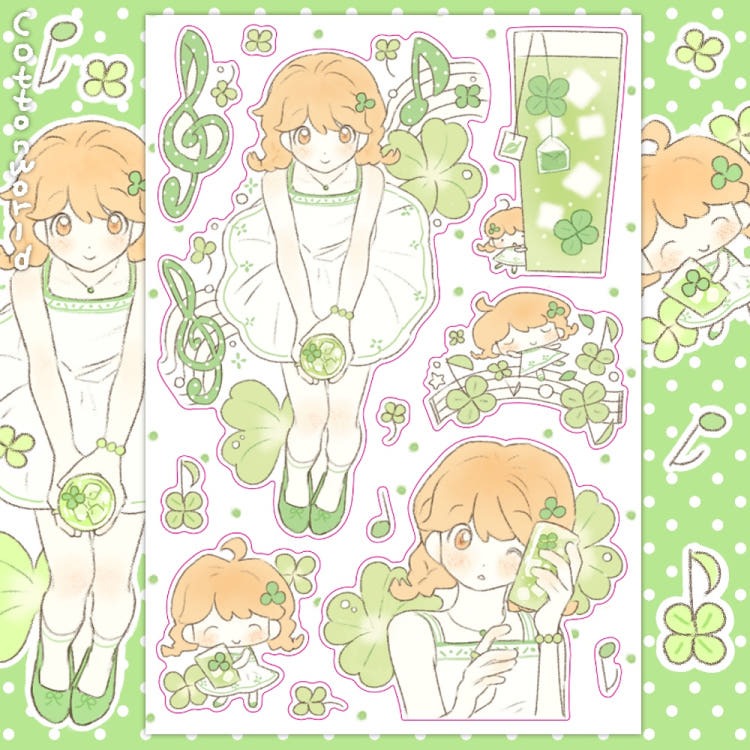 cotton world - green tea sticker