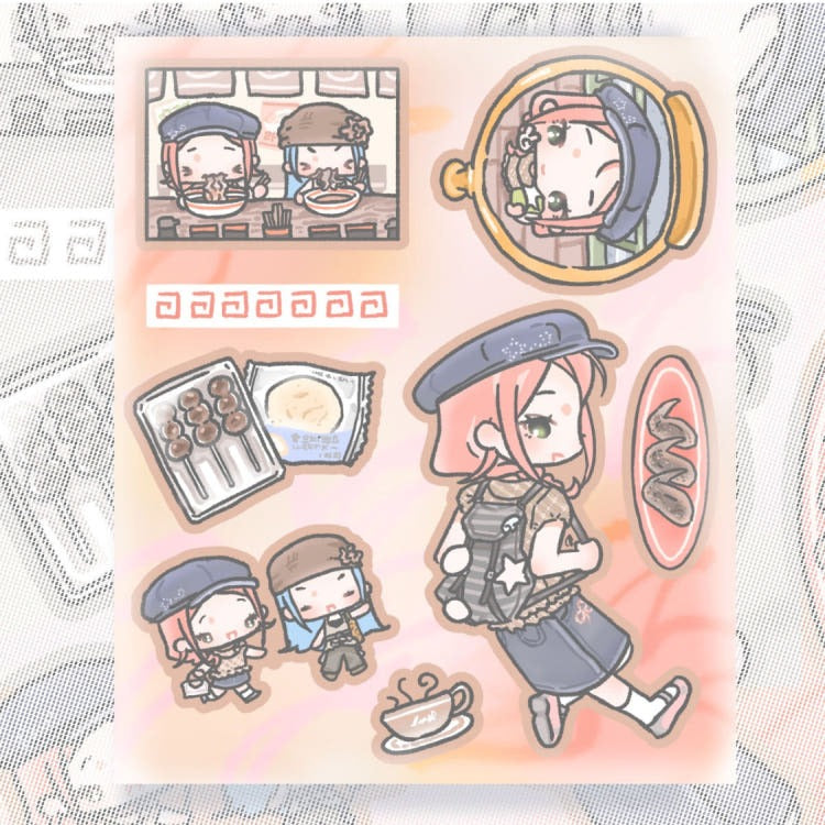 cute pink club - food tour sticker sheet