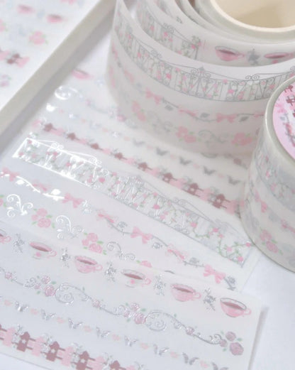 Pearly Button - Rose tea time ornament kisscut tape