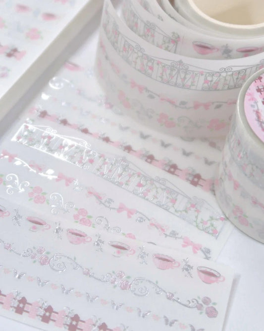 Pearly Button - Rose tea time ornament kisscut tape