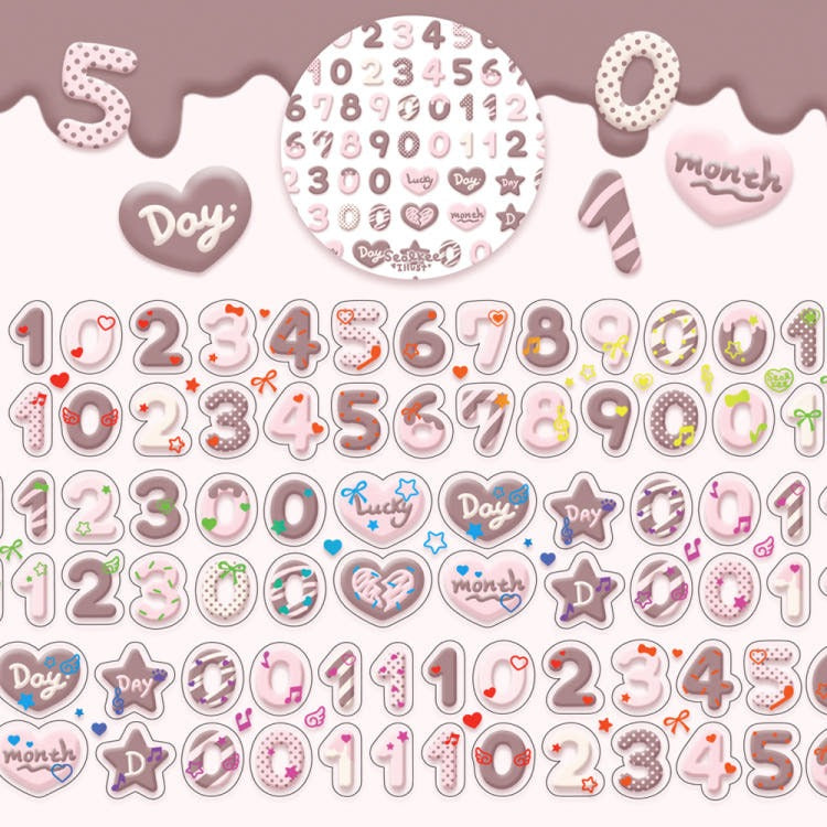 Seolkee Illust - choco numbers 25mm transparent kisscut tape