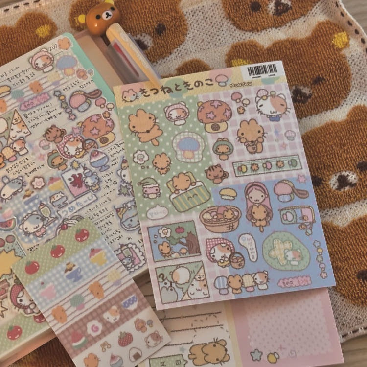 munyu - fox and mushroom sheet sticker
