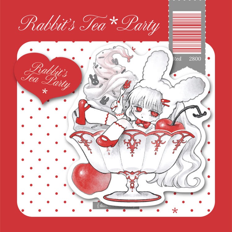 dawnitive.wave - Rabbit's Tea Party Red Die-Cut Sticker