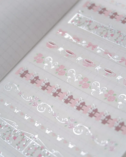 Pearly Button - Rose tea time ornament kisscut tape