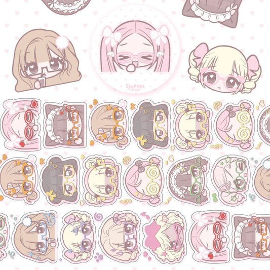 Seolkee Illust - glasses girl 30mm transparent kisscut tape