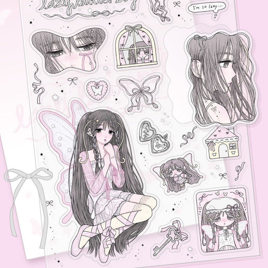 sanada - lazy butterful clear sticker sheet