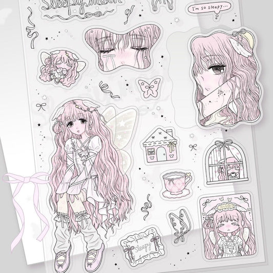 sanada - sleepy moss clear sticker sheet