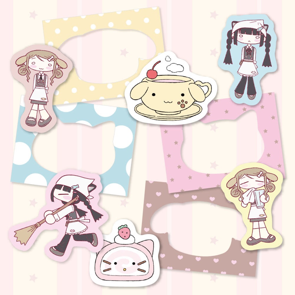 sanada - dog & cat cafe dot frame sticker sheet