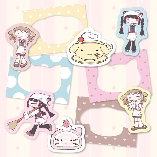 sanada - dog & cat cafe dot frame sticker sheet