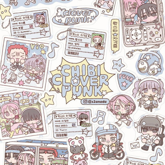 sanada - chibi clover punk blue sticker sheet