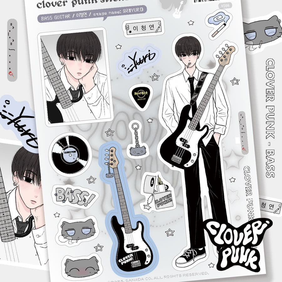 sanada - clover punk bass sticker sheet