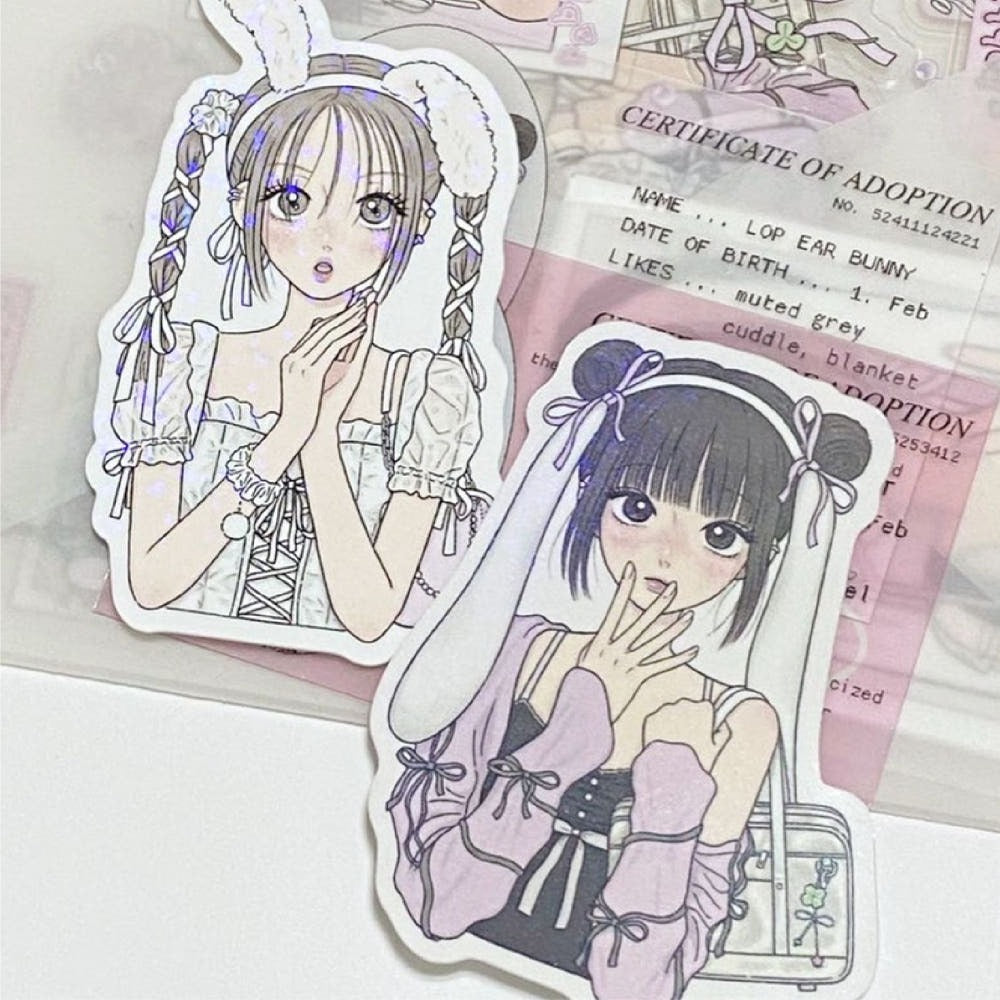 sanada - lop ear & angora die cut sticker sheet