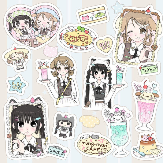 sanada - dog & cat cafe sticker sheet