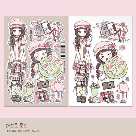 cute bus - retro rose sticker sheet