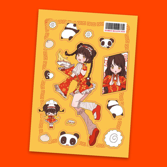 ricomaru - panda maid sticker sheet