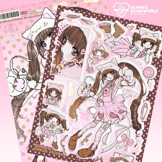 domi world - pink cat sora sticker sheet