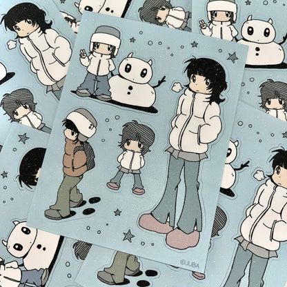 JUBA - Snowman and Girl Matte Pearl Removable Sticker