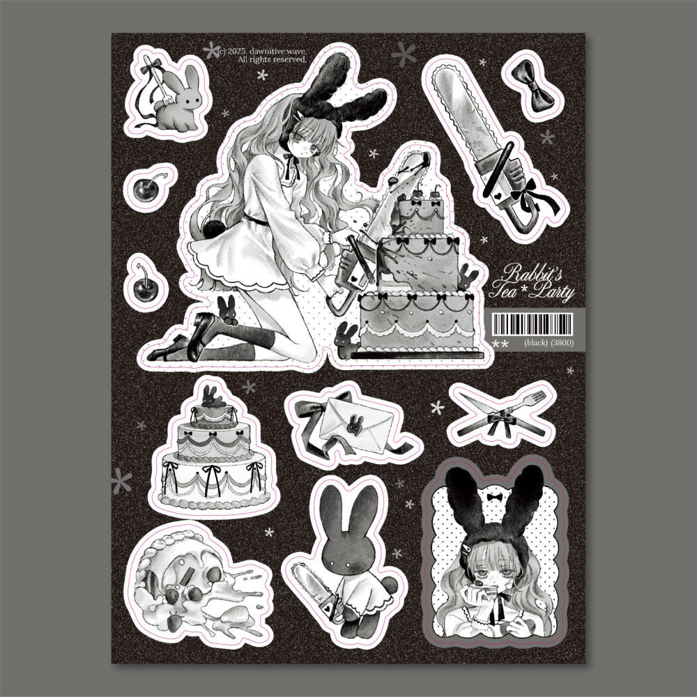 dawnitive.wave - Rabbit's Tea Party Black Kiss-Cut Sticker
