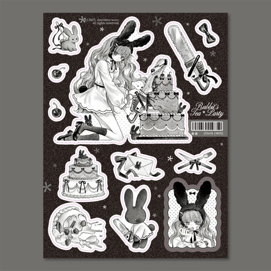 dawnitive.wave - Rabbit's Tea Party Black Kiss-Cut Sticker